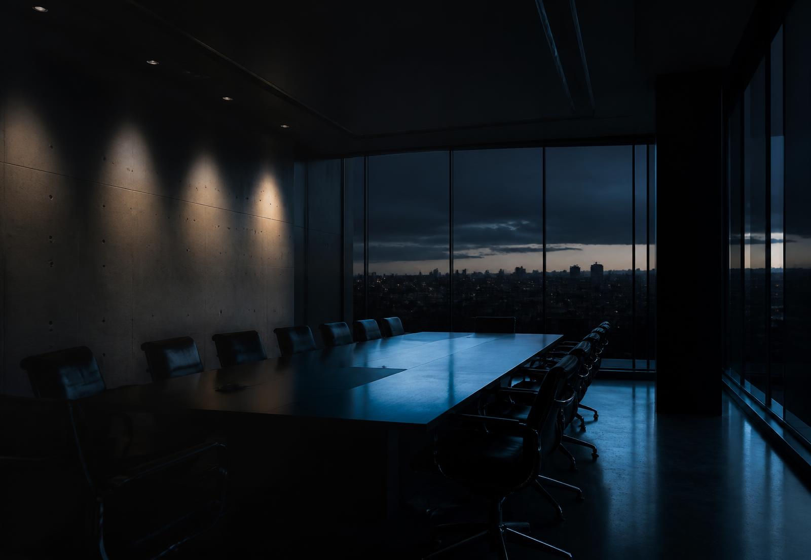 Executive boardroom at dusk